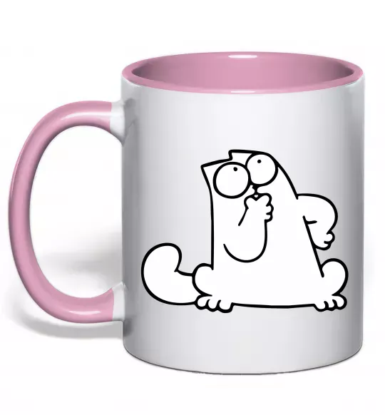 Чашка с цветной ручкой Simon cat thinking Нежно розовый фото