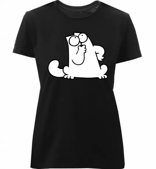 Жіноча преміум футболка Simon cat thinking Чорний фото