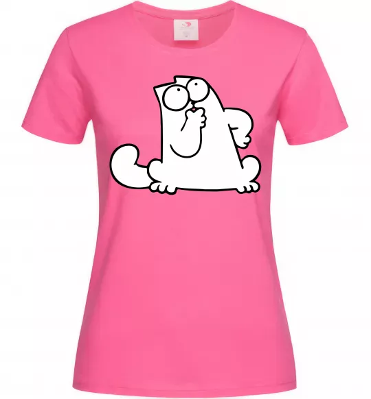 Женская футболка Simon cat thinking Ярко-розовый фото