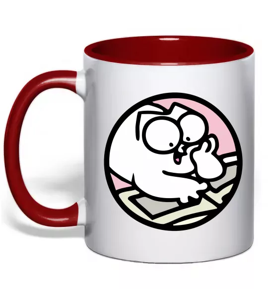 Чашка с цветной ручкой Кіт Саймон читає Красный фото