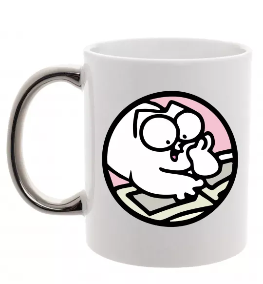 Чашка с цветной ручкой Кіт Саймон читає Серебро фото