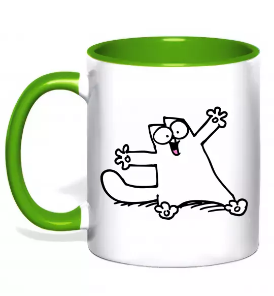 Чашка з кольоровою ручкою Саймон кіт Зелений фото