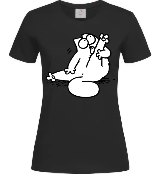 Женская футболка Simon cat чистюля Черный фото