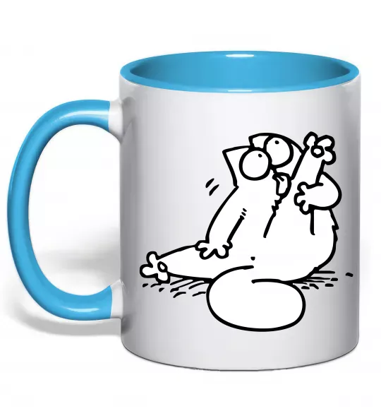 Чашка с цветной ручкой Simon cat чистюля Голубой фото