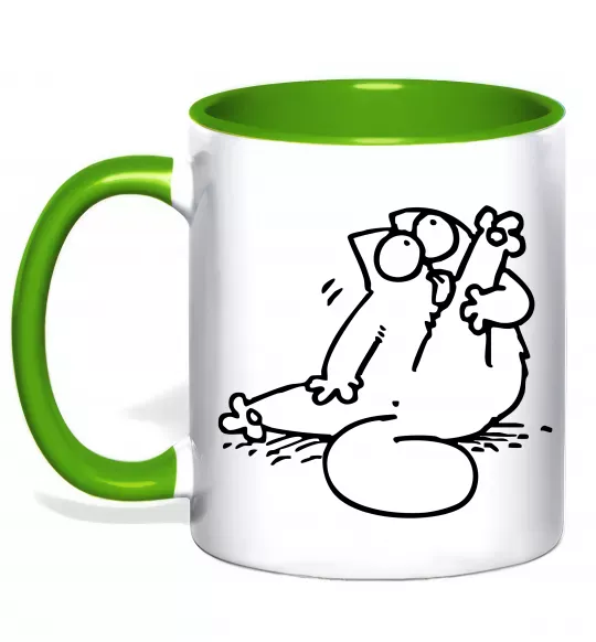 Чашка с цветной ручкой Simon cat чистюля Зеленый фото
