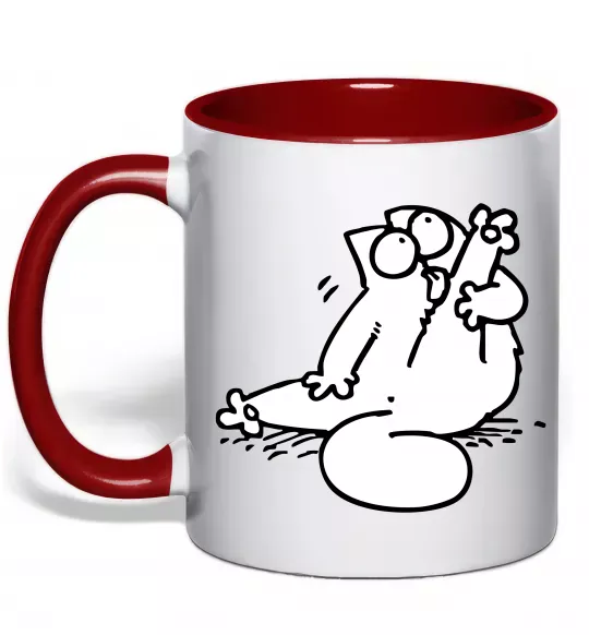 Чашка с цветной ручкой Simon cat чистюля Красный фото