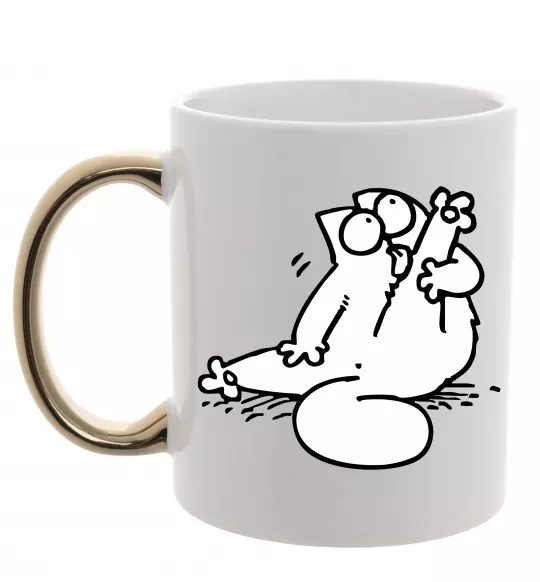 Чашка с цветной ручкой Simon cat чистюля Золото фото