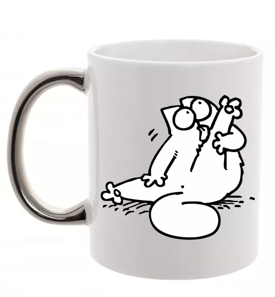 Чашка с цветной ручкой Simon cat чистюля Серебро фото