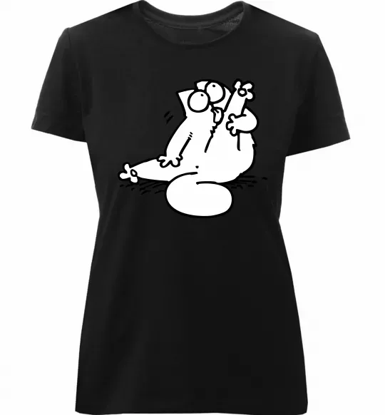 Женская премиум футболка Simon cat чистюля Черный фото