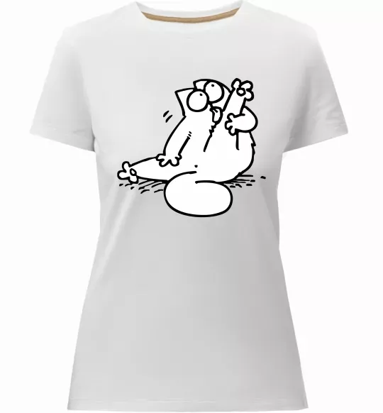 Женская премиум футболка Simon cat чистюля Белый фото