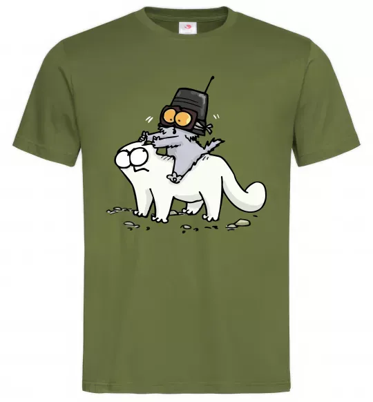 Мужская футболка Simon cat and kitten Оливковый фото