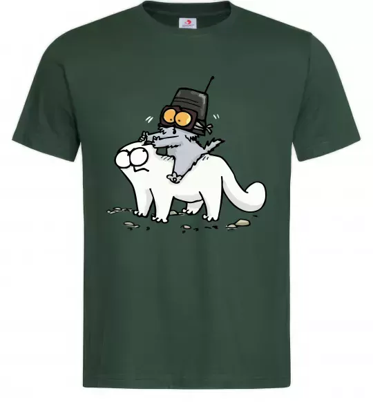 Мужская футболка Simon cat and kitten Темно-зеленый фото