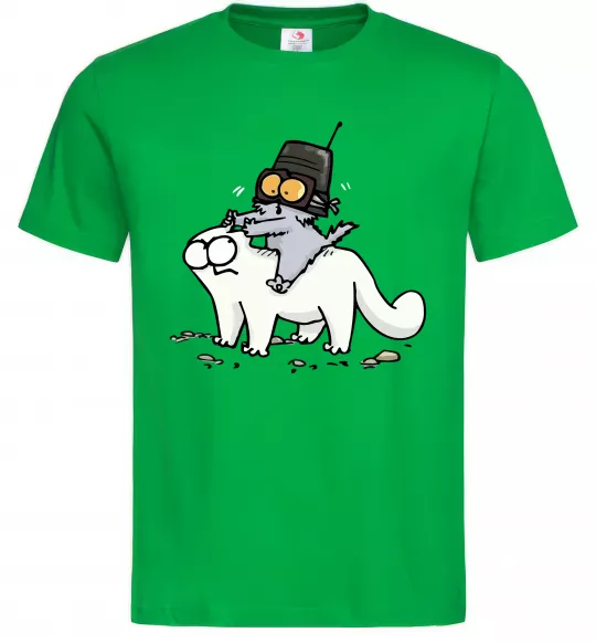Мужская футболка Simon cat and kitten Зеленый фото