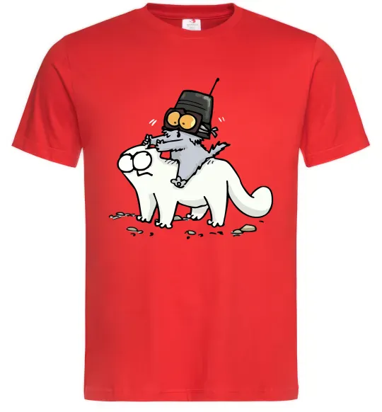 Мужская футболка Simon cat and kitten Красный фото