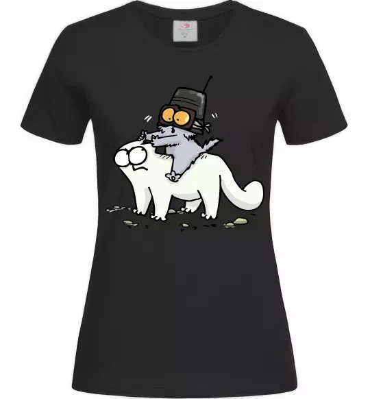 Женская футболка Simon cat and kitten Черный фото