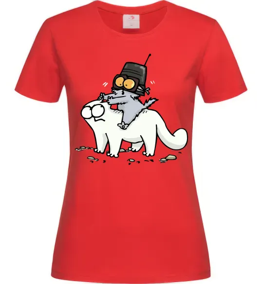 Женская футболка Simon cat and kitten Красный фото