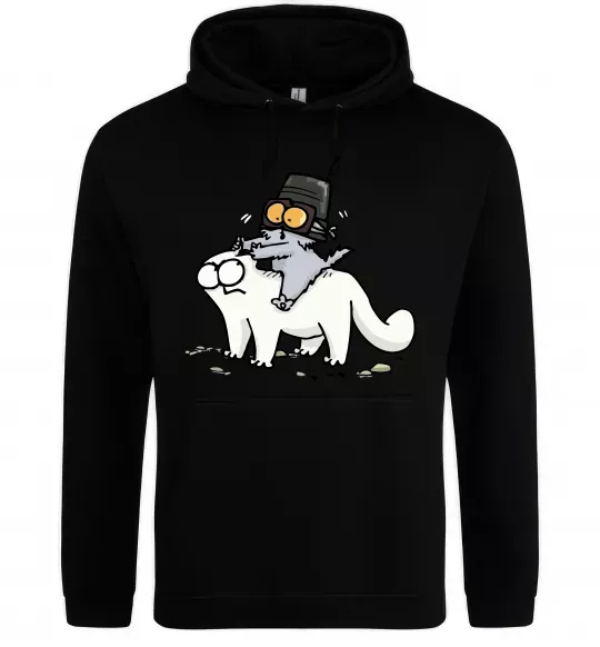 Мужская толстовка (худи) Simon cat and kitten Черный фото