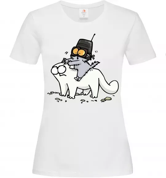 Женская футболка Simon cat and kitten Белый фото