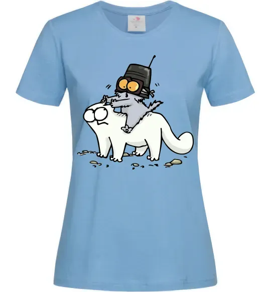 Женская футболка Simon cat and kitten Голубой фото