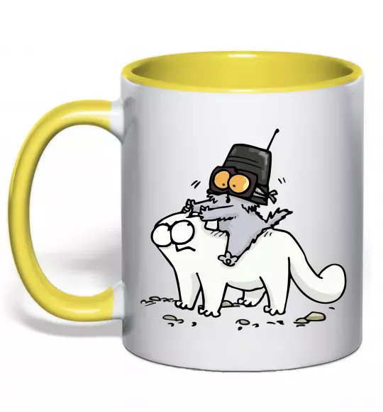 Чашка з кольоровою ручкою Simon cat and kitten Сонячно жовтий фото