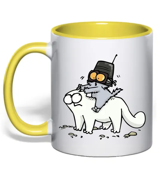Чашка з кольоровою ручкою Simon cat and kitten Лимонний фото