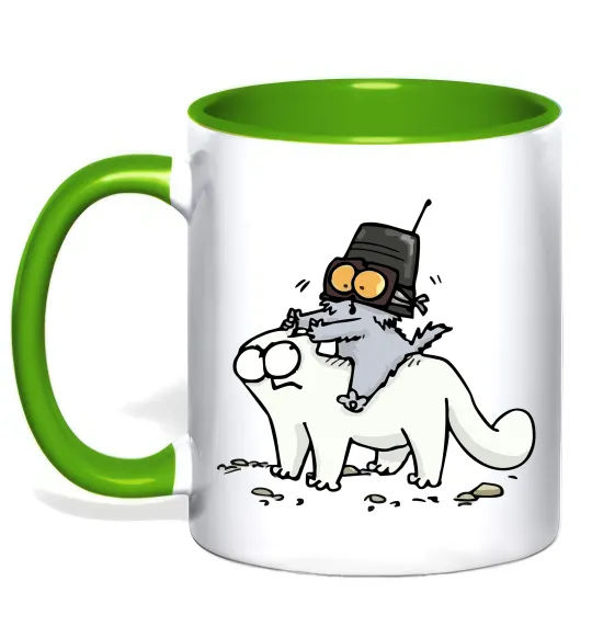 Чашка з кольоровою ручкою Simon cat and kitten Лаймовий фото