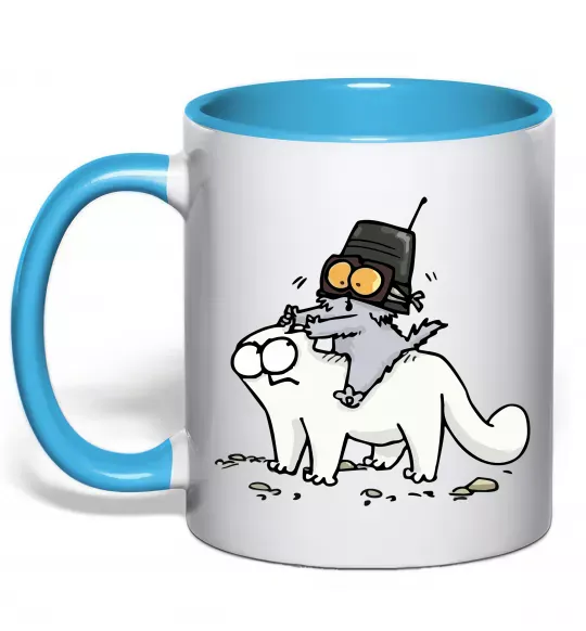 Чашка з кольоровою ручкою Simon cat and kitten Блакитний фото
