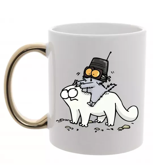 Чашка з кольоровою ручкою Simon cat and kitten Золото фото