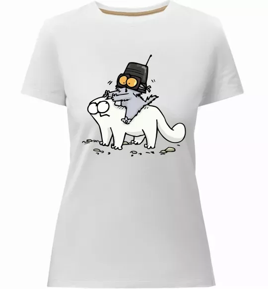 Женская премиум футболка Simon cat and kitten Белый фото