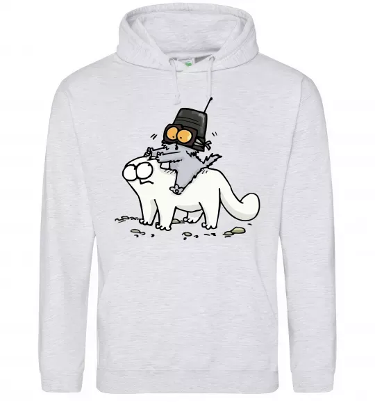 Мужская толстовка (худи) Simon cat and kitten Серый меланж фото