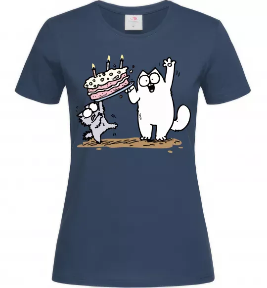 Жіноча футболка Simon cat and kitten торт Темно-синій фото