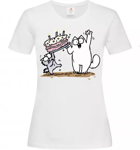 Жіноча футболка Simon cat and kitten торт Білий фото