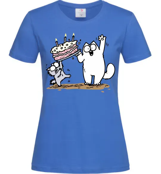 Жіноча футболка Simon cat and kitten торт Яскраво-синій фото
