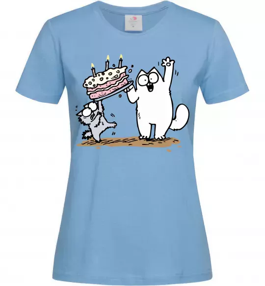 Жіноча футболка Simon cat and kitten торт Блакитний фото