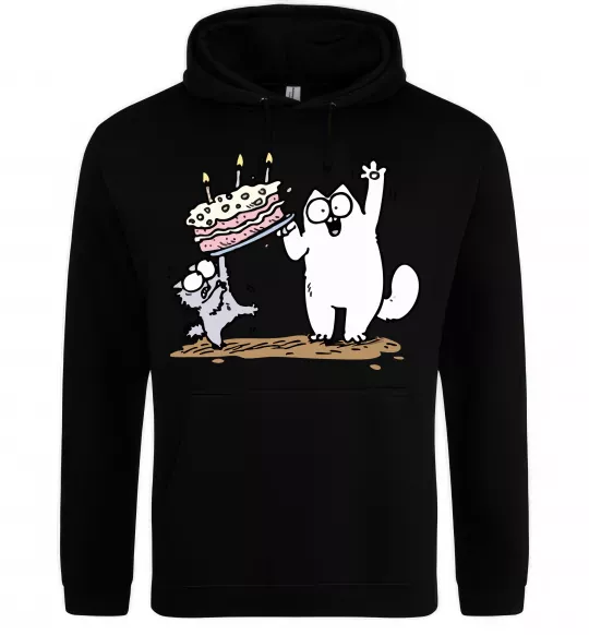 Мужская толстовка (худи) Simon cat and kitten торт Черный фото