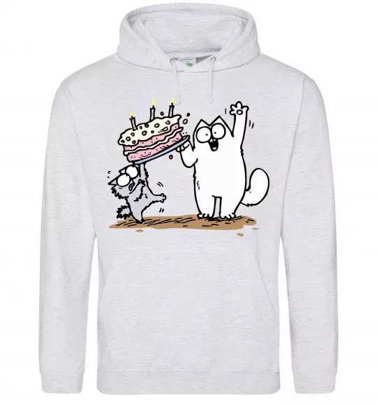 Мужская толстовка (худи) Simon cat and kitten торт Серый меланж фото