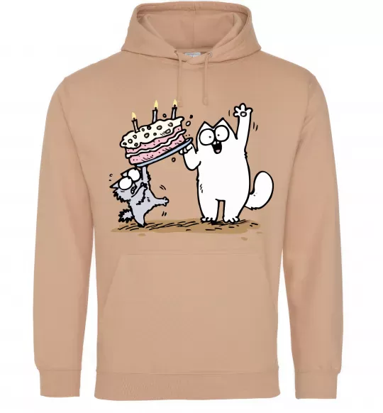 Мужская толстовка (худи) Simon cat and kitten торт Песочный фото
