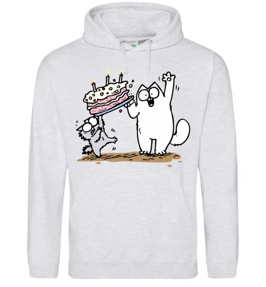 Женская толстовка (худи) Simon cat and kitten торт Серый меланж фото