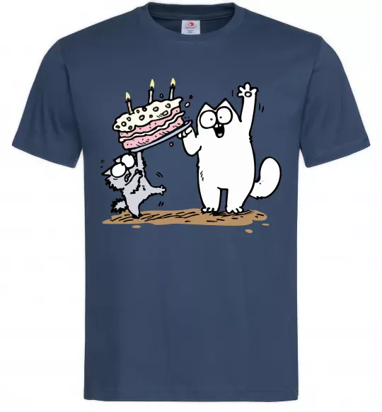 Чоловіча футболка Simon cat and kitten торт Темно-синій фото