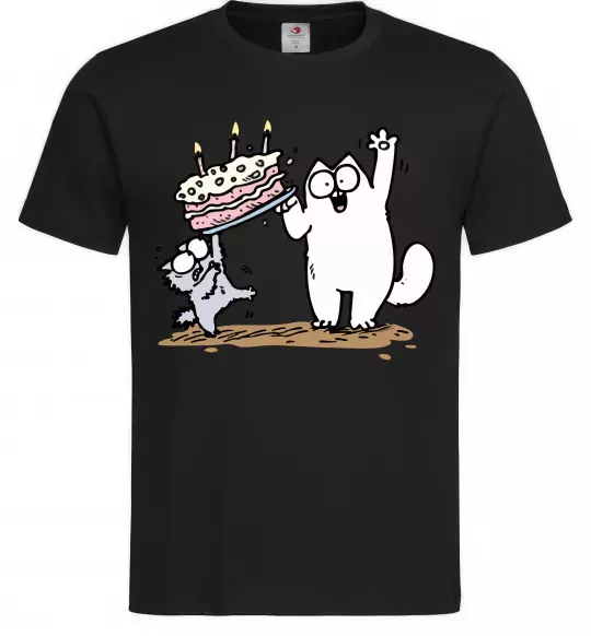 Чоловіча футболка Simon cat and kitten торт Чорний фото