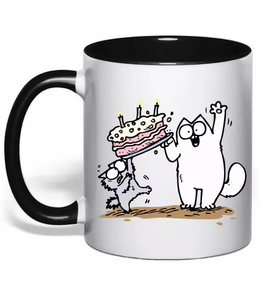 Чашка з кольоровою ручкою Simon cat and kitten торт Чорний фото