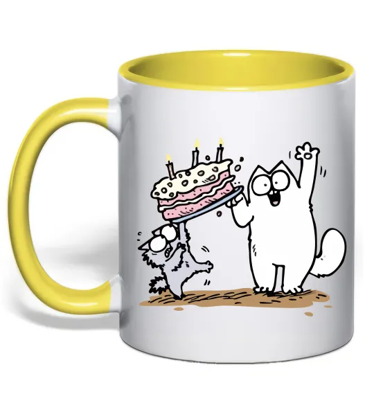 Чашка с цветной ручкой Simon cat and kitten торт Лимонный фото