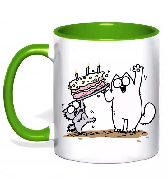 Чашка з кольоровою ручкою Simon cat and kitten торт Зелений фото