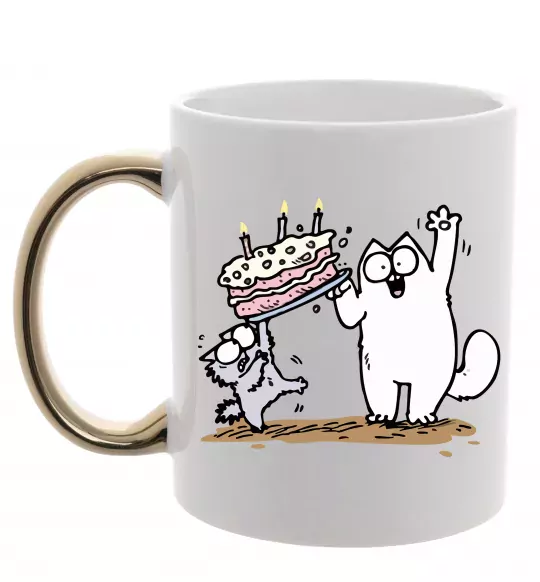 Чашка з кольоровою ручкою Simon cat and kitten торт Золото фото
