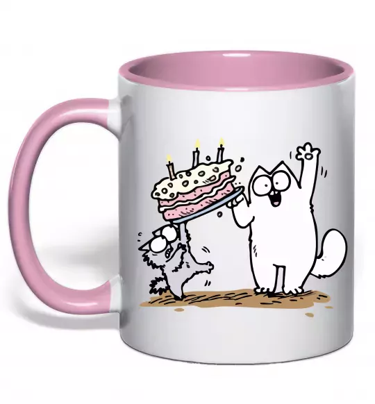 Чашка з кольоровою ручкою Simon cat and kitten торт Ніжно рожевий фото