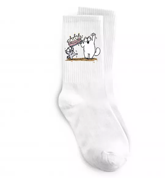 Шкарпетки Simon cat and kitten торт Білий фото