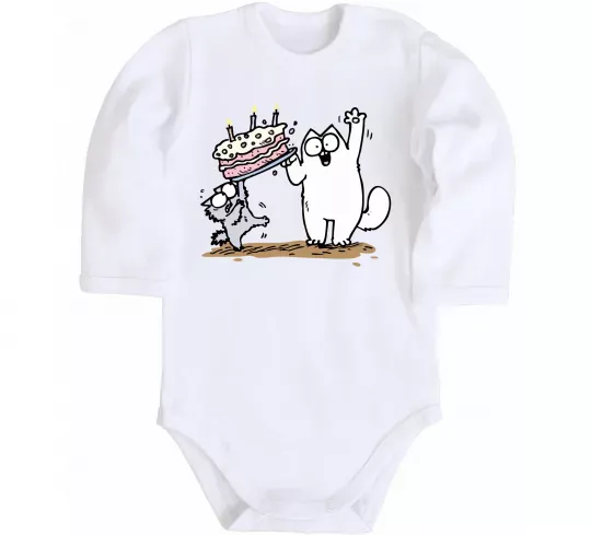 Детский боди Simon cat and kitten торт Белый фото
