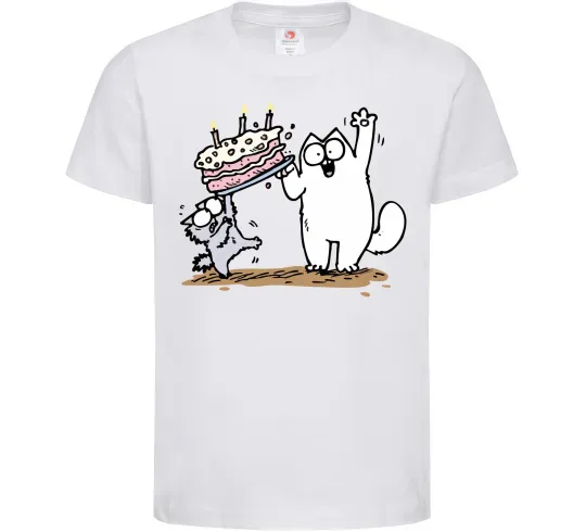 Детская футболка Simon cat and kitten торт Белый фото