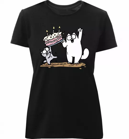 Жіноча преміум футболка Simon cat and kitten торт Чорний фото