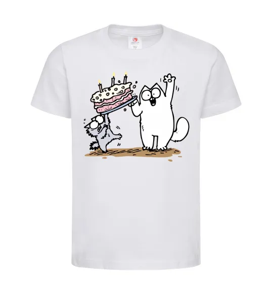 Детская футболка Simon cat and kitten торт Белый фото